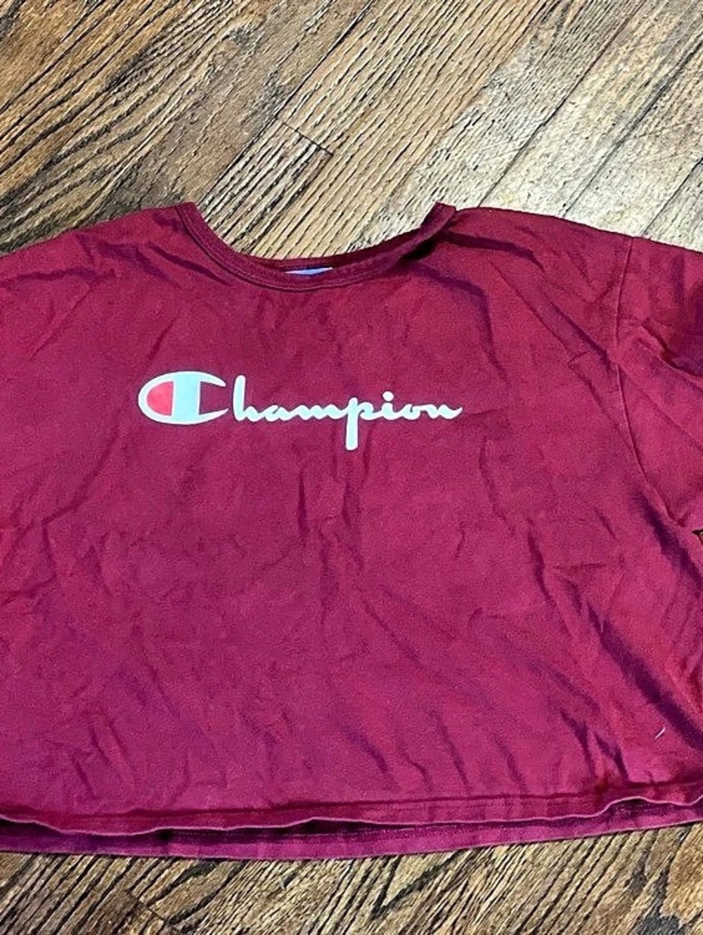Champion Classic Script Logo Cropped T-Shirt Red Crop Top
